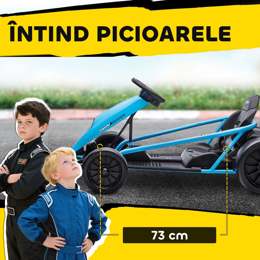 HOMCOM Go Kart Electric pentru Copii, Kart cu Pedale pentru Copii cu Pornire Lentă, Claxon, 115x77x54 cm, Albastru | Aosom Romania