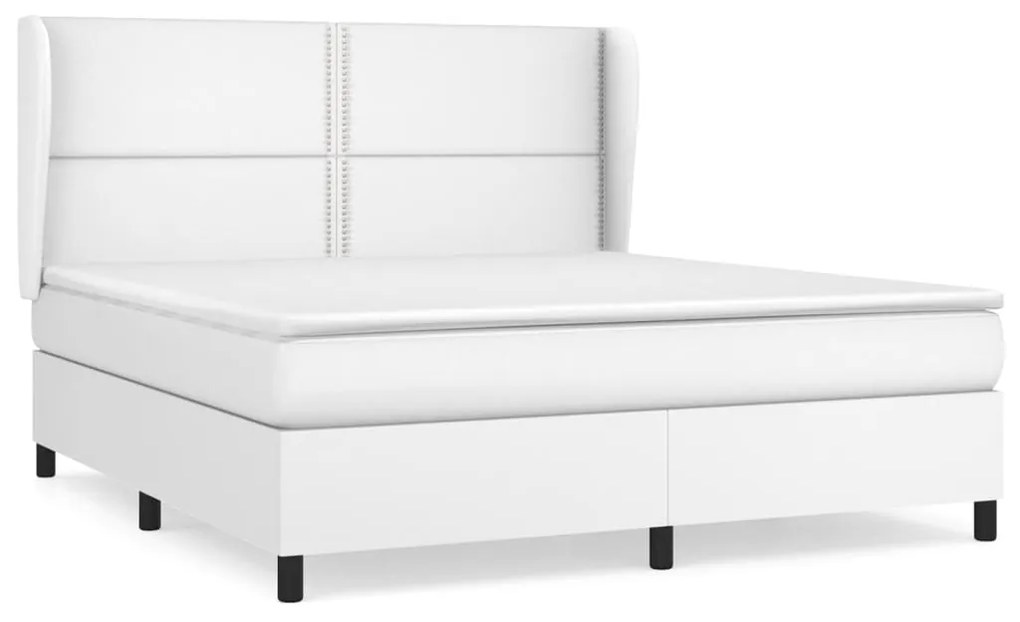 3128980 vidaXL Pat box spring cu saltea, alb, 160x200 cm, piele ecologică