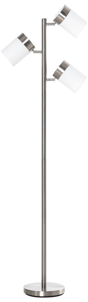 HOMCOM Veioza de Podea Moderna 3 Abajururi Reglabile din Sticla, Lampa de Podea Design din Metal, 38-52x25x165cm, Argintiu