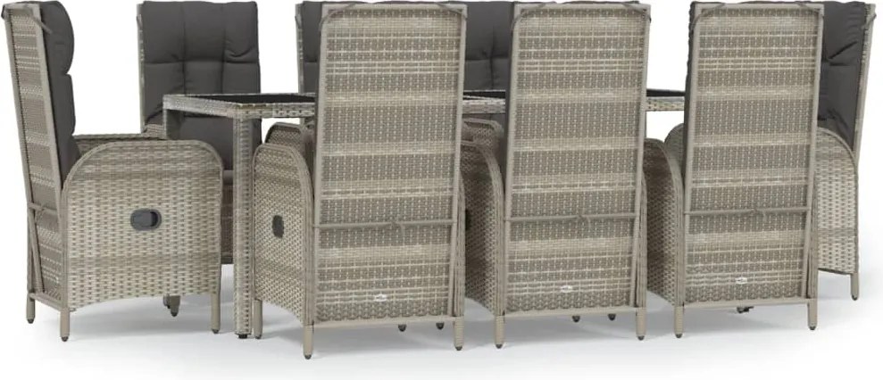 vidaXL Set mobilier grădină cu perne, 9 piese, gri, poliratan