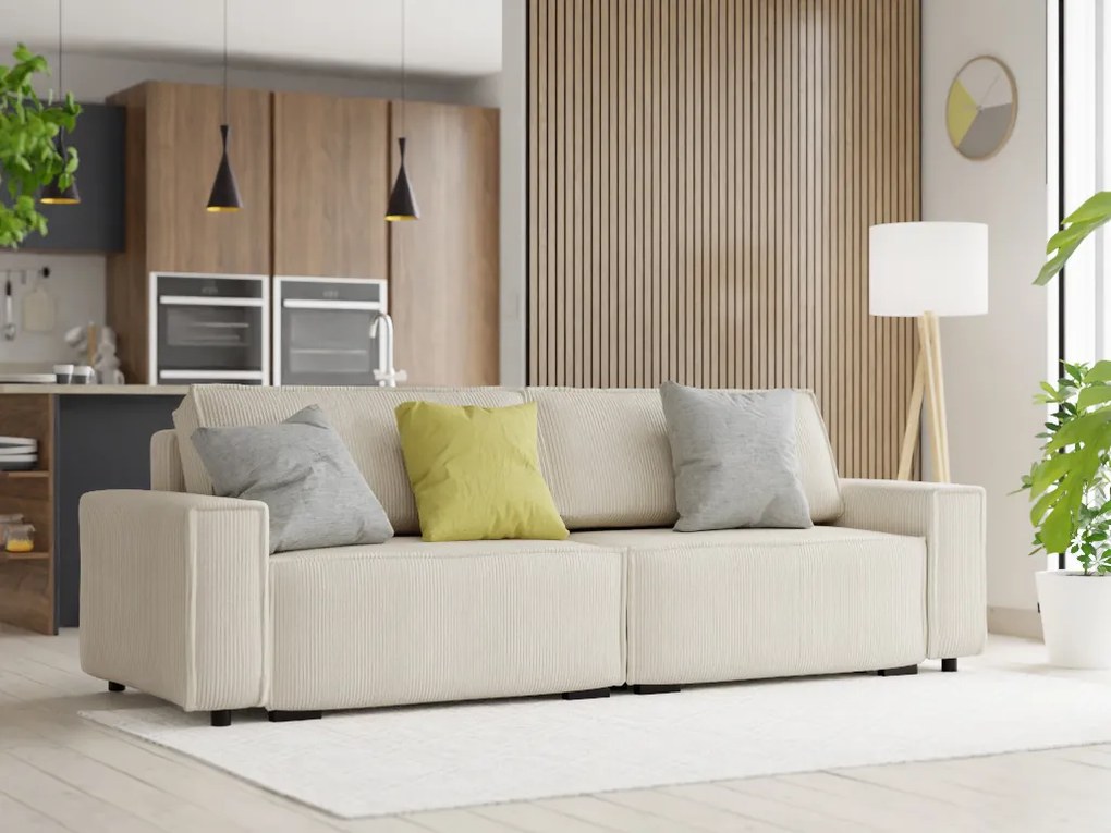 Canapea extensibila cu trei locuri si taburet SMART SET, crem