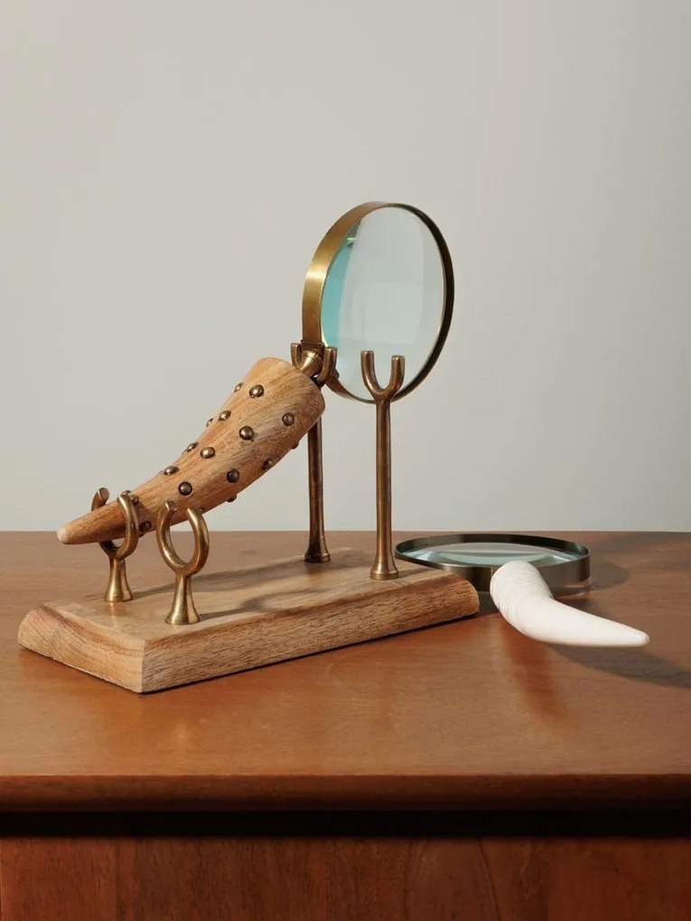 Set 2 lupe decorative din rasina si alama pe postativ Horn