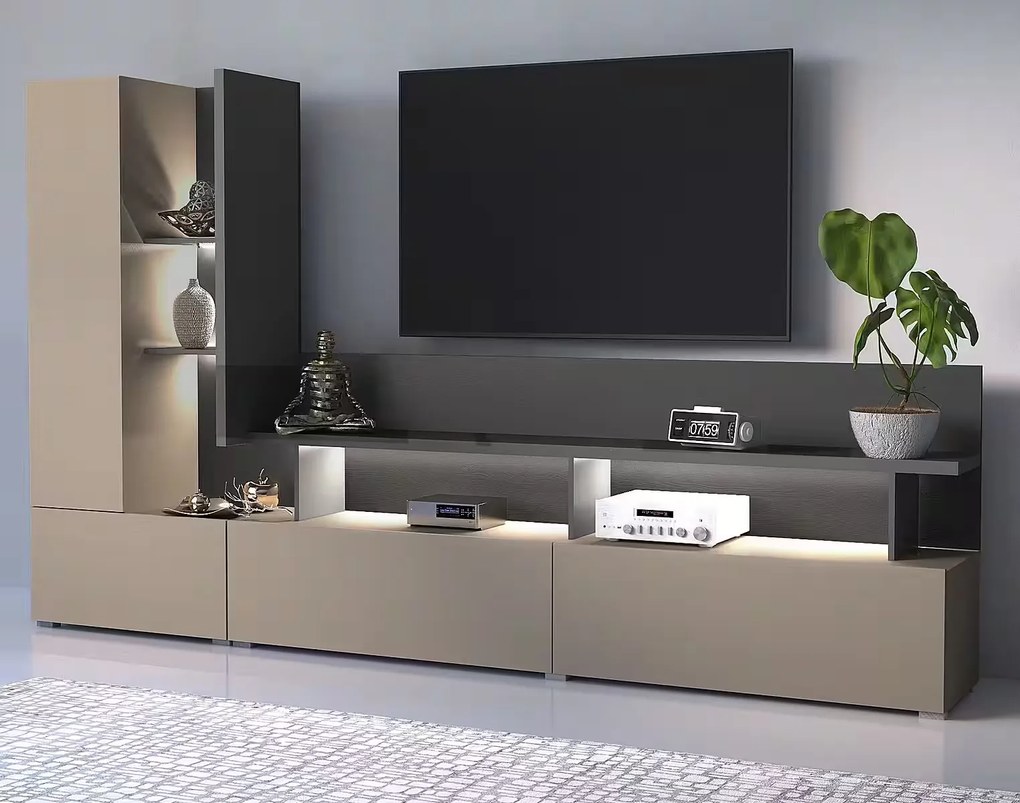 Set living, format din 2 piese, culoare casmir cu negru, 270 cm lungime