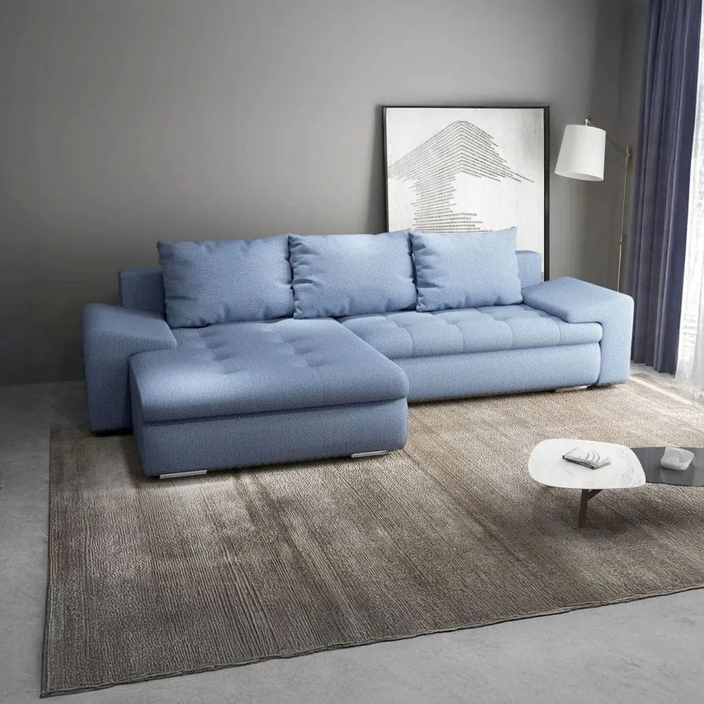 Colțar extensibil dumonde cu ladă de depozitare si sezut confortabil din spuma high-density, Leonardo Enjoy Albastru 260x185 cm