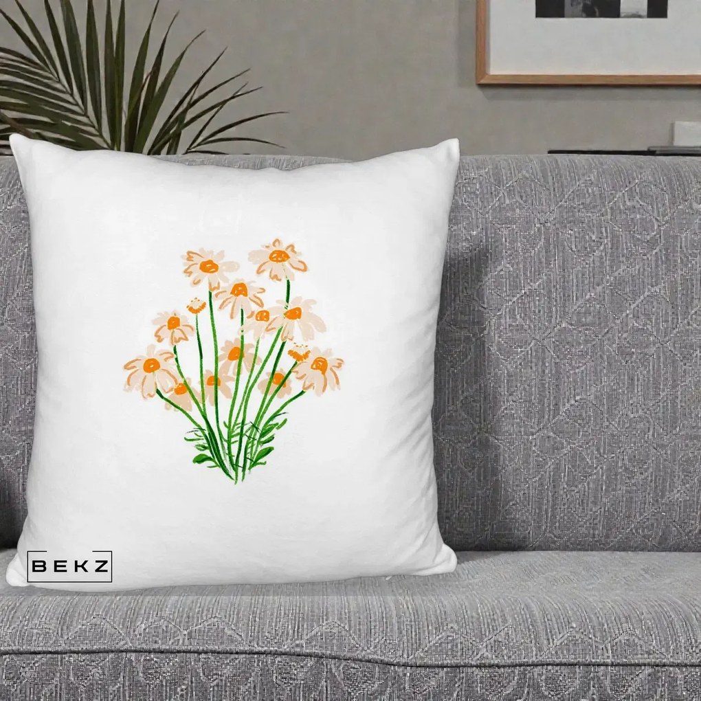 Perna Decorativa Margarete Camp, 40x40 cm, Alb Pufos, Husa Detasabila, Perna Inclusa, BEKZ®