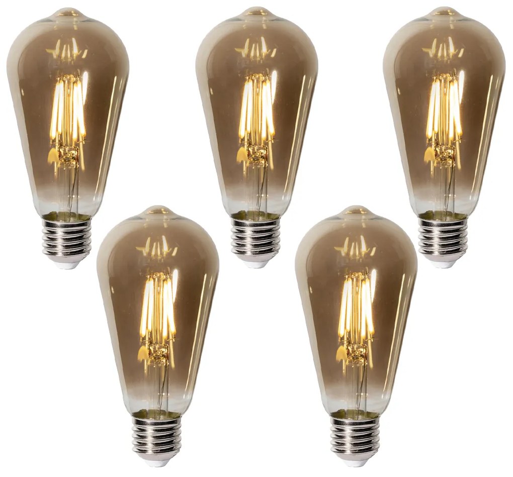 Set de 5 becuri LED E27 reglabile ST64 cu sticlă fumurie 5W 450 lm 2700K