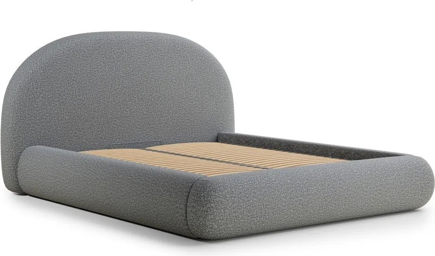 Pat matrimonial gri tapițat cu spațiu de depozitare cu somieră 140x200 cm Maumere – Maison de Rêve