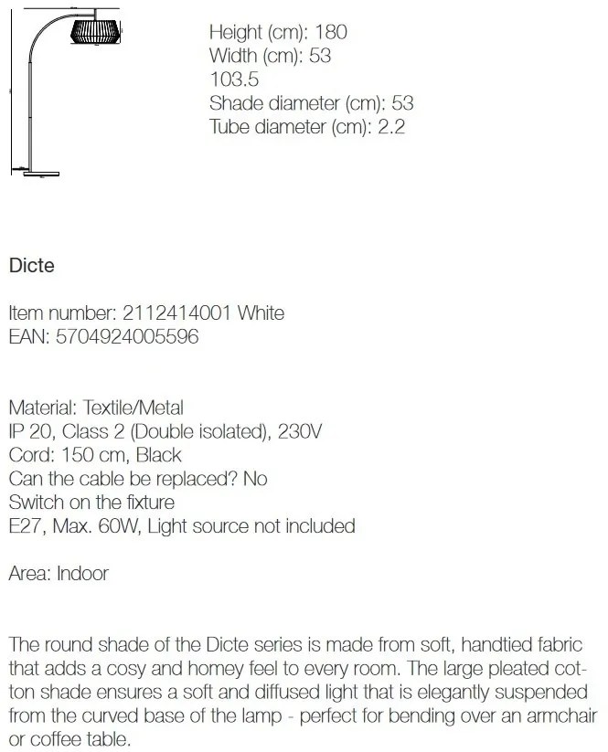 Lampadar, lampa de podea design modern DICTE alb 2112414001 NL