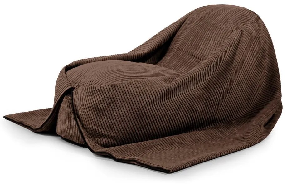 Fotoliu puf pentru copii maro închis cu tapițerie din catifea reiată Cocoon 120 – SLOWDOWN