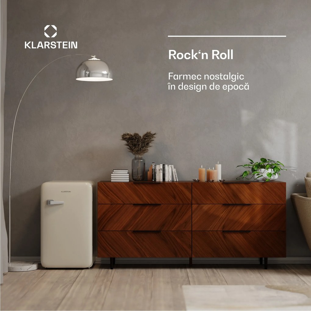 Klarstein Audrey Evo frigider, 112 l, design retro, silențios, compact, disponibil în 3 culori.