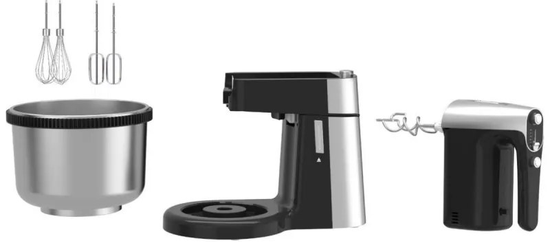 Mixer cu bol Royalty Line cu bol RL-HM19015, 400W, 6 palete, 3 L, Turbo, 5 viteze, Negru/Inox