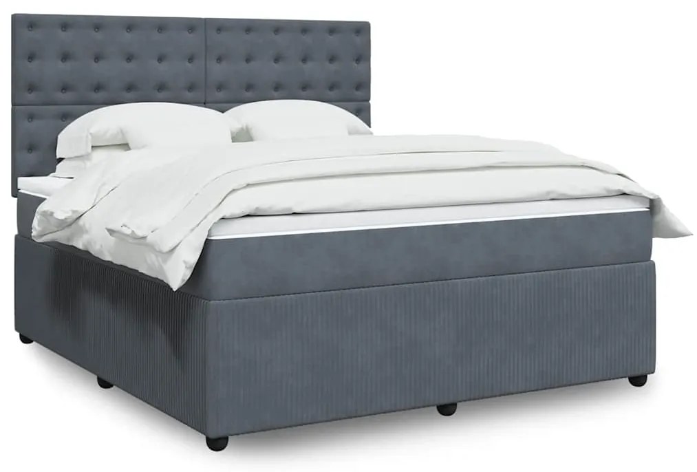 vidaXL Pat box spring cu saltea, gri închis, 180x200 cm, catifea