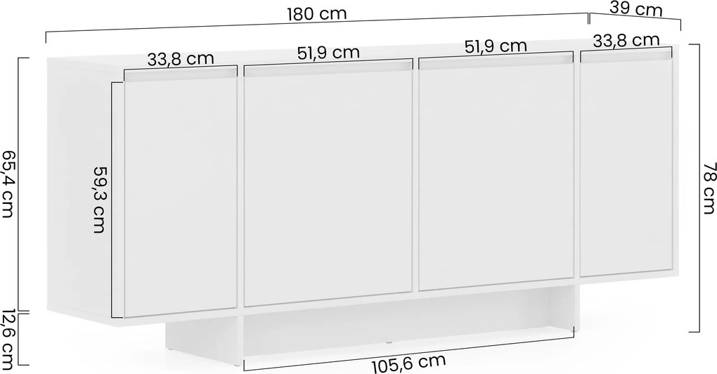 Comodă cu patru uși Zolia 180 cm pe plintă - nuc elegant