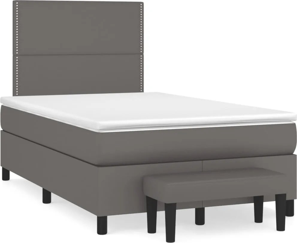 vidaXL Pat box spring cu saltea, gri, 120x200 cm, piele ecologică