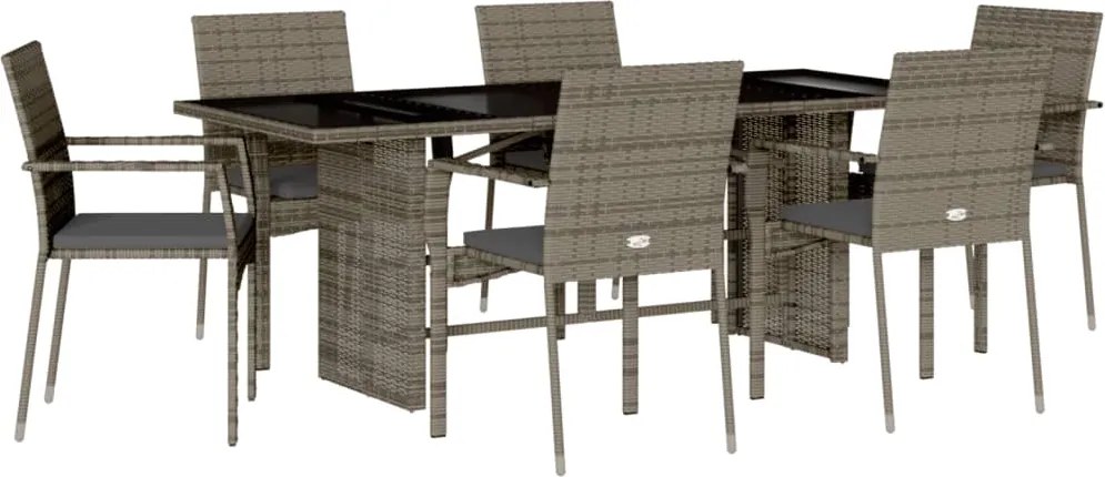 vidaXL Set mobilier de grădină cu perne, 7 piese, gri, poliratan