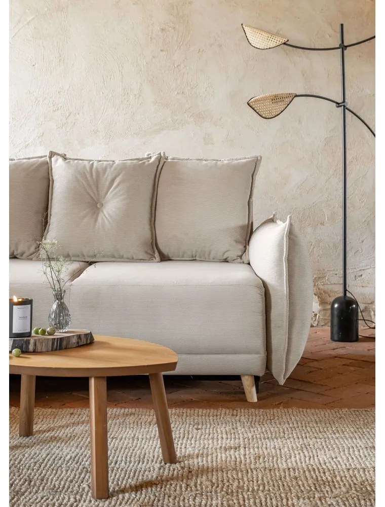 Colțar bej extensibil cu tapițerie din catifea reiată (colț stânga) Lazy Lukka – Miuform