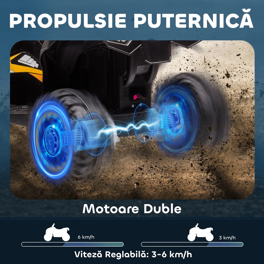 HOMCOM ATV Electric Copii Galben 3-5 ani cu muzica faruri LED cauciucuri late claxon masina | Aosom Romania