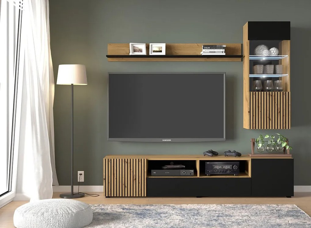 Mobilier living Aurella B (Negru + Stejar artisan). 1124879