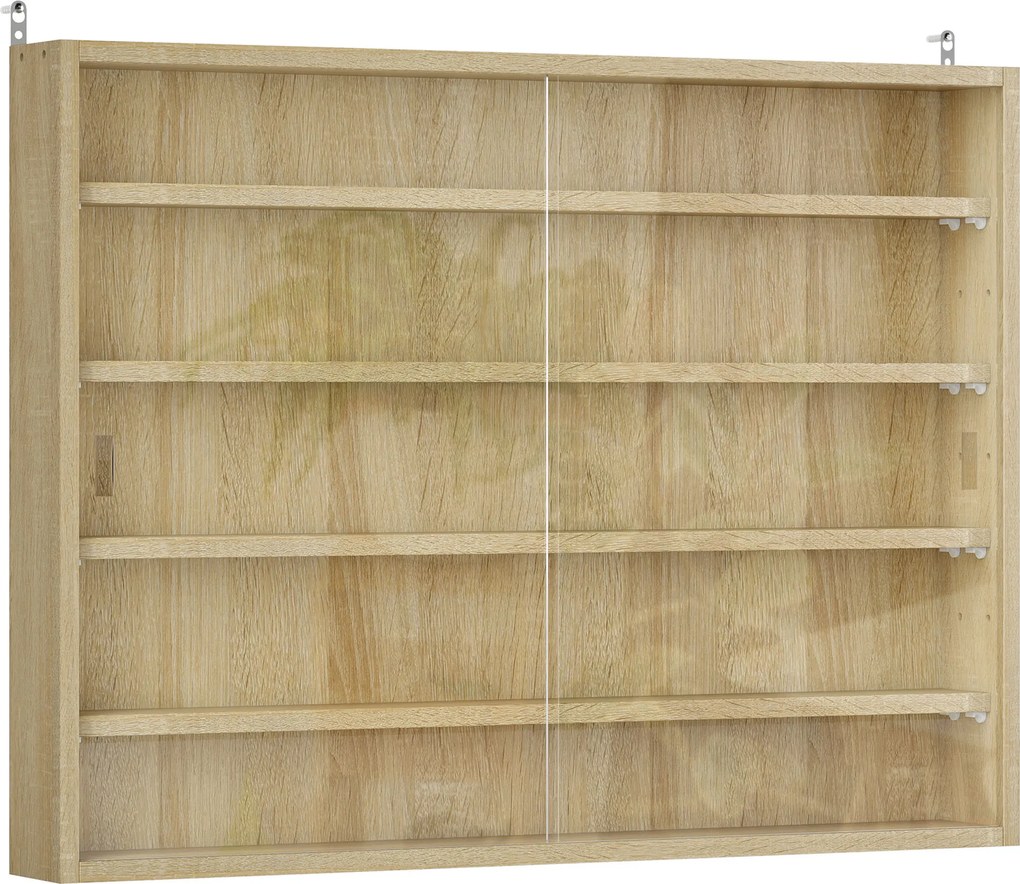 HOMCOM Vitrină Culoarea Lemnului cu 5 Rafturi Reglabile și Uși din Sticlă | Aosom Romania