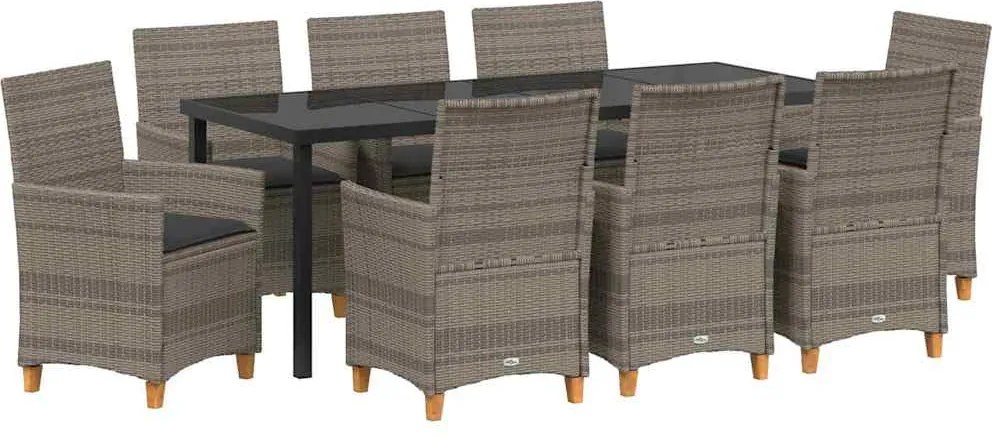 vidaXL Set de masă pentru grădină 9 pcs Gri poliratan