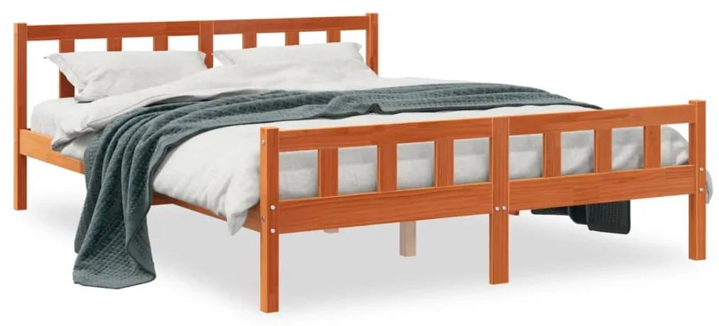 844398 vidaXL Cadru de pat cu tăblie, maro ceruit, 150x200 cm, lemn masiv pin
