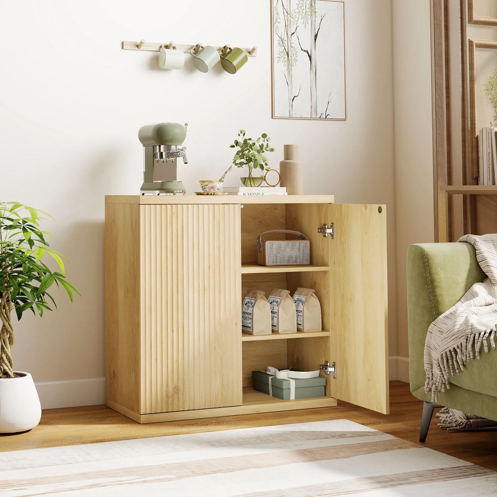 HOMCOM Bufet living, corp de depozitare modern cu uși cu închidere silențioasă și rafturi reglabile, 78 x 39 x 79 cm, stejar | Aosom Romania