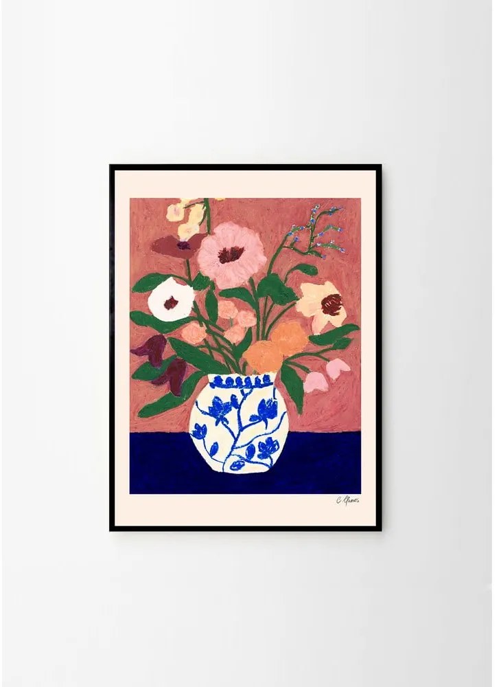 Poster 30x40 cm Flowers on Blue Table – Carla Llanos – The Poster Club