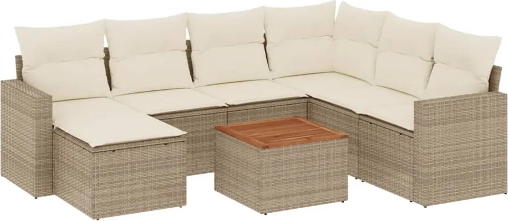 vidaXL Set canapele de grădină, 8 piese, cu perne, bej, poliratan