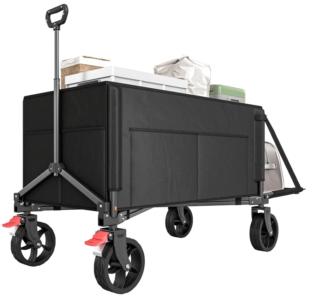Outsunny Cărucior de grădină pliabil 150 L, cărucior de transport de plajă mâner reglabil buzunare laterale 85 x 50 x 90 cm negru | Aosom Romania