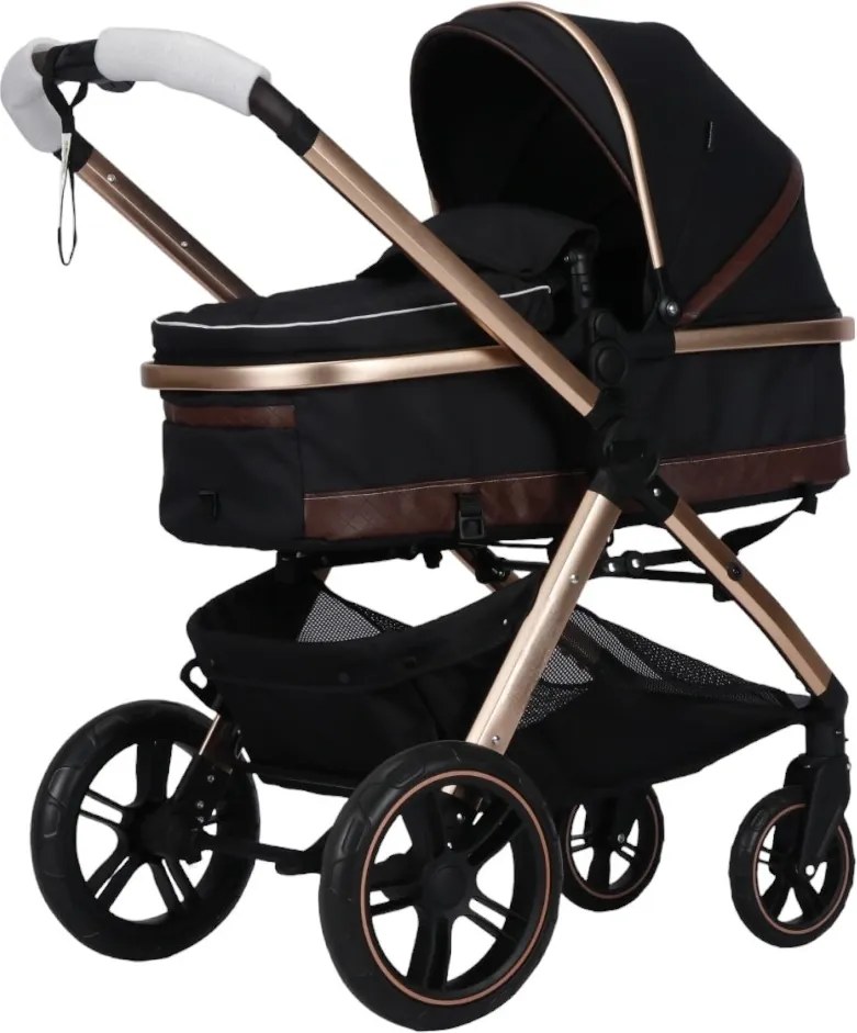 Carucior nou nascuti 2 in 1 NOVOKIDS™ X2000 series, Cu geanta bebe, Cadru Aluminiu Gold, Amortizoare, Roti din cauciuc plin AVE, Landou, Spatar