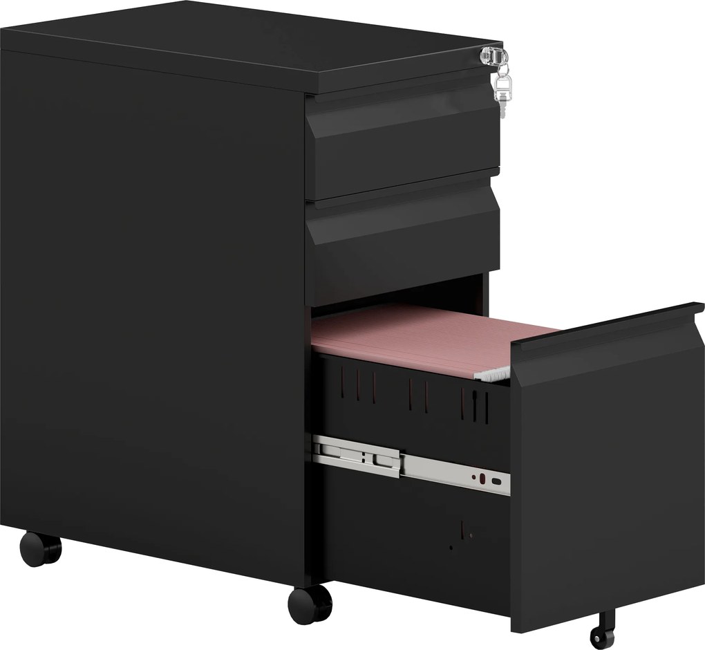 Vinsetto dulap pentru dosare din metal, dulap de birou, 3 sertare, mobil, Negru | Aosom Romania