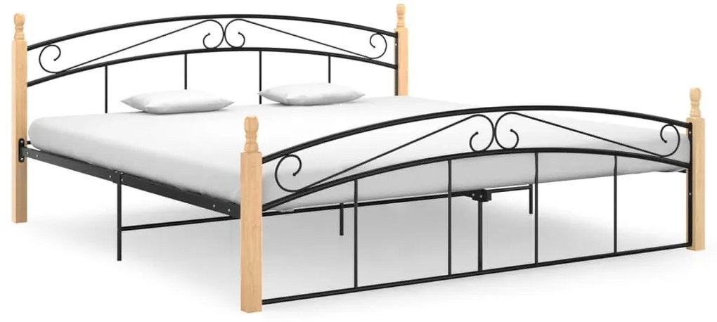 324930 vidaXL Cadru de pat, negru, 180x200 cm, metal și lemn masiv de stejar