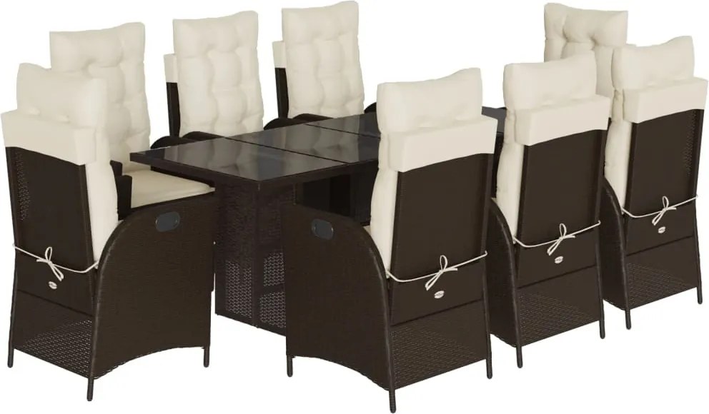 vidaXL Set mobilier de grădină cu perne, 9 piese, maro, poliratan