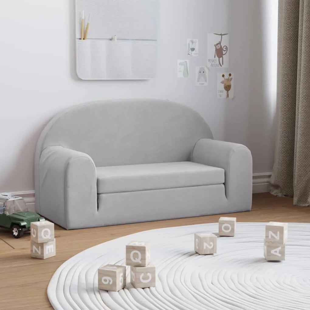 341804 vidaXL Canapea pentru copii cu 2 locuri, gri deschis, pluș moale