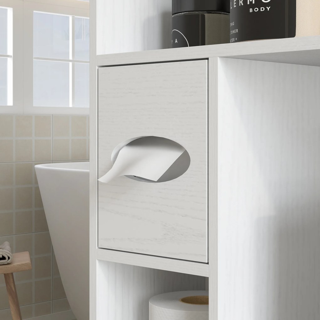 HOMCOM Mobilier WC deasupra toaletei cu dulap uși în formă de X, raft reglabil, compartimente și suport de hârtie, alb | Aosom Romania