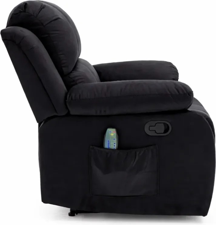 Fotoliu Masaj, Incalzire, rabatabil, sezut cu arcuri metalice, suport picioare extensibil, catifea, Negru