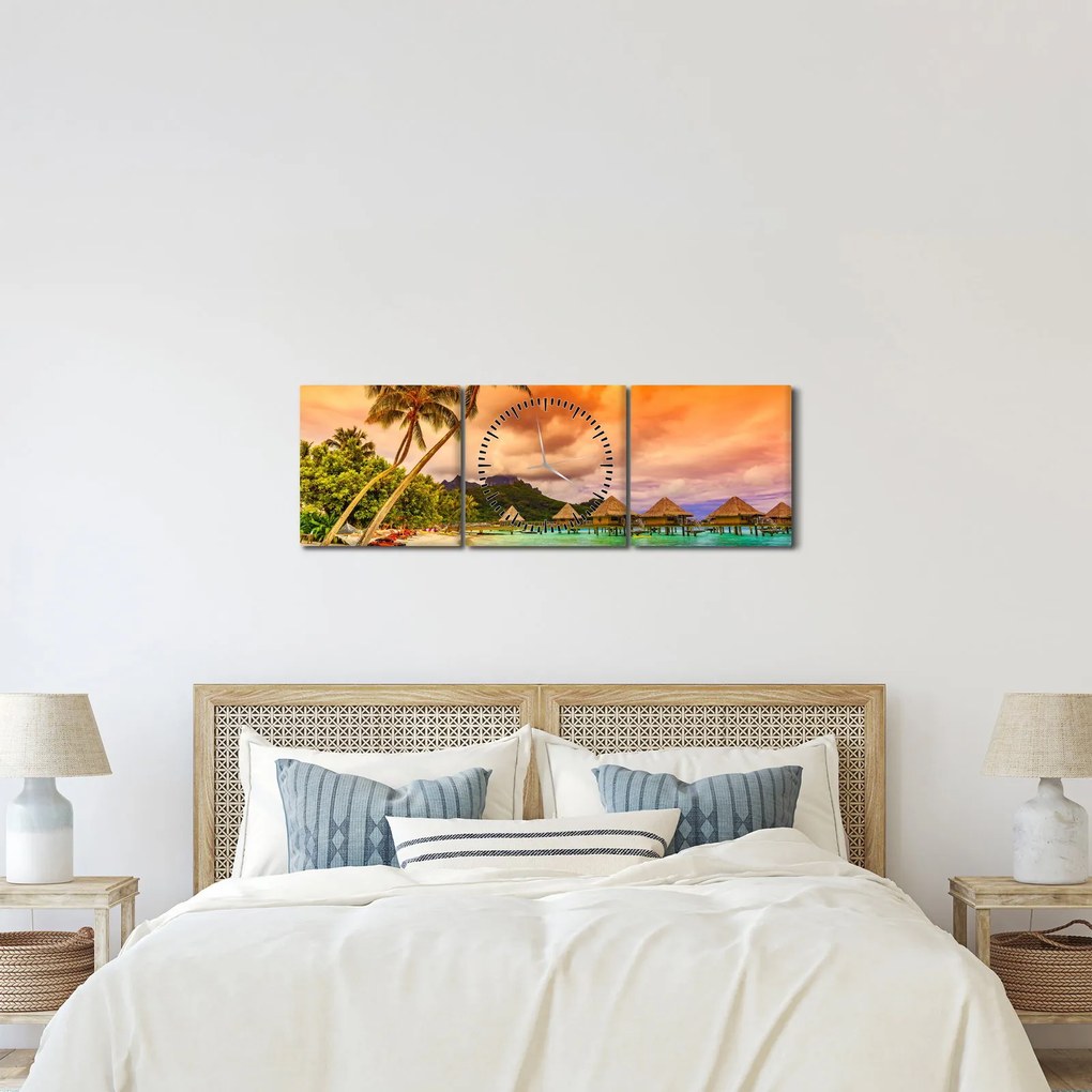 Tablou - Insula Bora Bora (cu ceas) (90x30 cm)