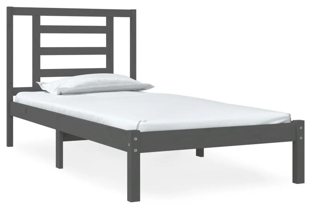 3104310 vidaXL Cadru de pat mic single, gri, 75x190 cm, lemn masiv