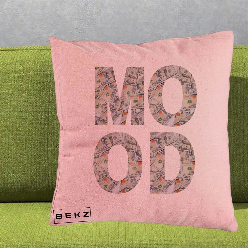 Perna Decorativa MOOD Money Grafic Urban, 40x40 cm, Roz, Husa Detasabila, Perna Inclusa, BEKZ®