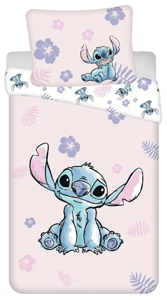 Jerry Fabrics Lenjerie de pat din bumbac Lilo and Stitch Pink, 140 x 200 cm, 70 x 90 cm