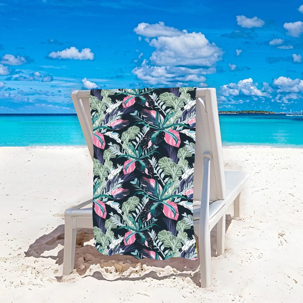 Prosop plaja NIGHT BLOSSOM 100x180 cm negru, 100% microfibra
