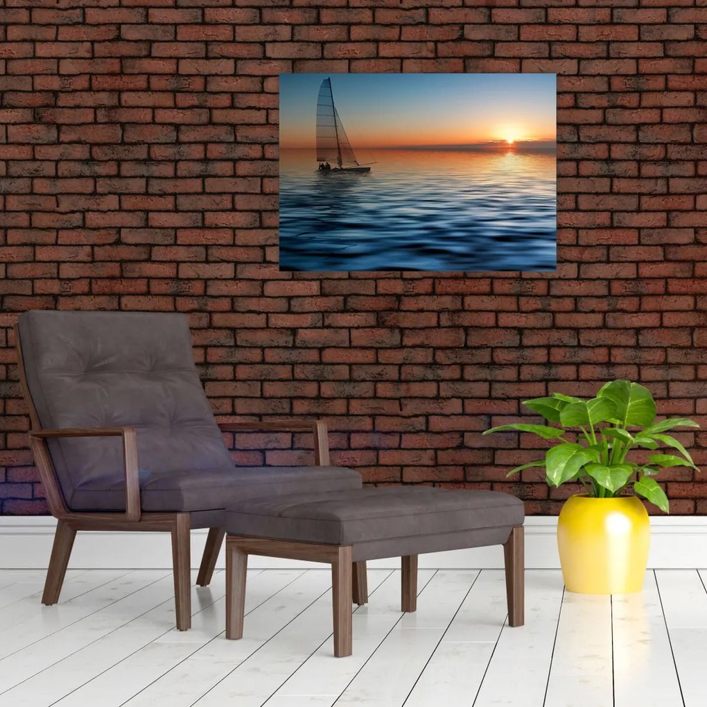 Tablou pe sticlă - Bărci cu vele pe mare (70x50 cm)