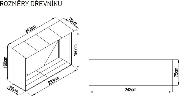 Adapost pentru lemne, sopron metalic, 242 x 75 x 160 cm.
