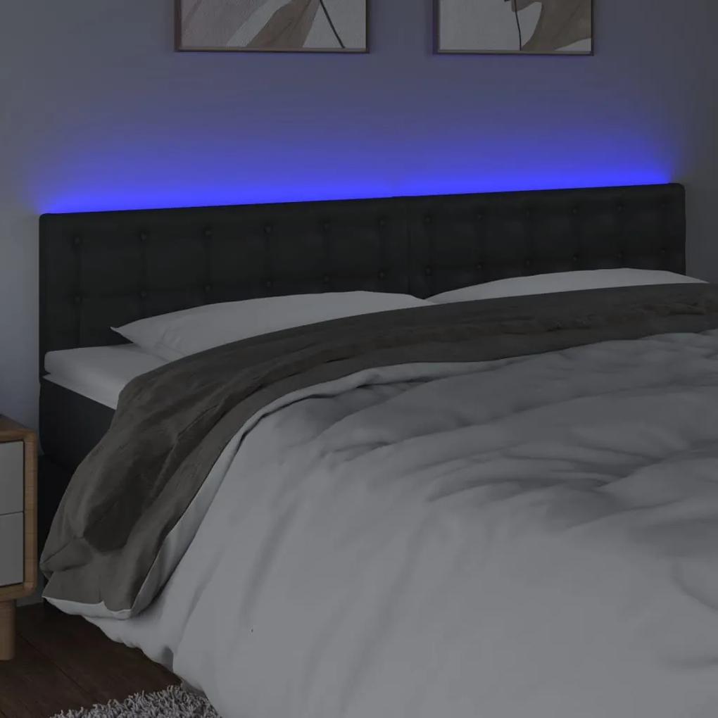 Tablie de pat cu LED, negru, 200x5x78 88 cm, piele ecologica 1, Negru, 200 x 5 x 78 88 cm