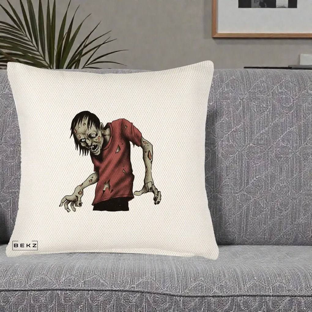 Perna Decorativa Halloween Zombie Infricosator, 40x40 cm, Crem Reliefat, Husa Detasabila, Perna Inclusa, BEKZ®