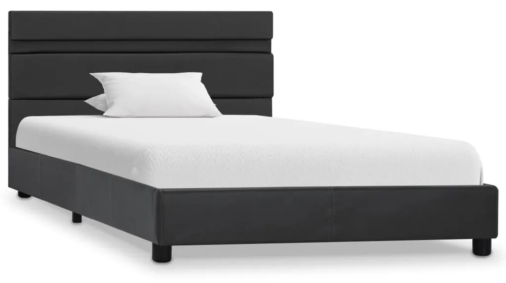 284799 vidaXL Cadru de pat cu LED-uri, gri, 100 x 200 cm, piele ecologică