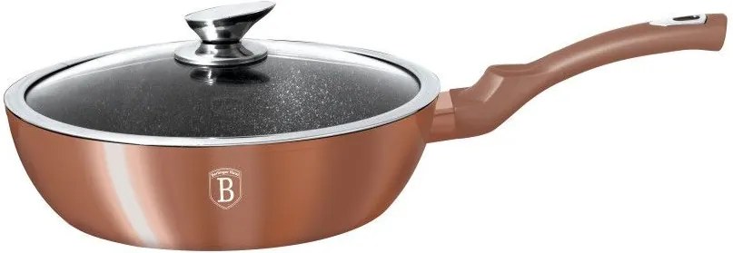 Tigaie marmorata cu capac 24 cm Rose Gold Metalic Line Berlinger Haus BH 1517N