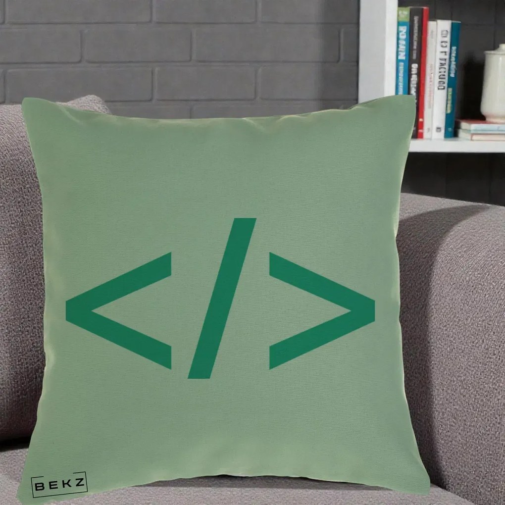 Perna Personalizata Cod HTML Turcoaz, 40x40 cm, Verde, Husa Detasabila, Perna Inclusa, BEKZ®