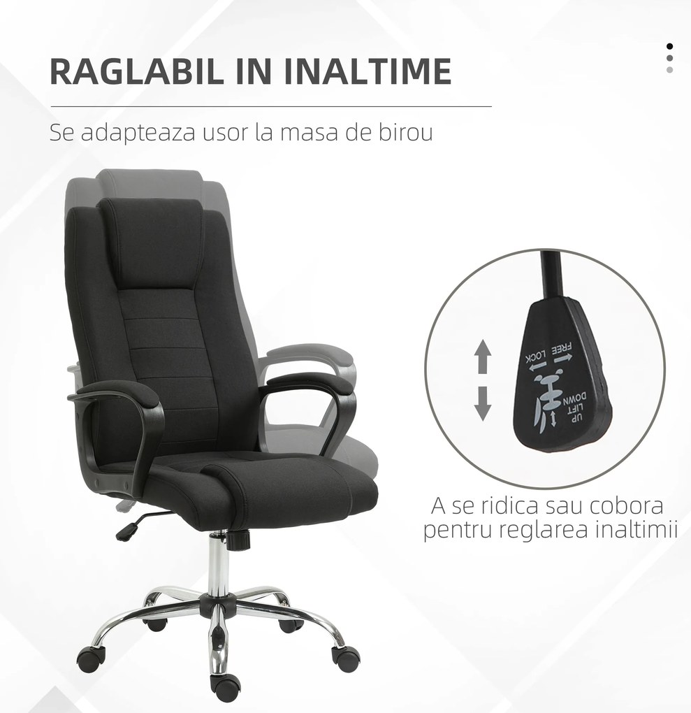 Vinsetto Scaun de Birou Ergonomic, Basculant și Captusit cu Înălțime Reglabilă, 62x76x110-119 cm, Negru | Aosom Romania