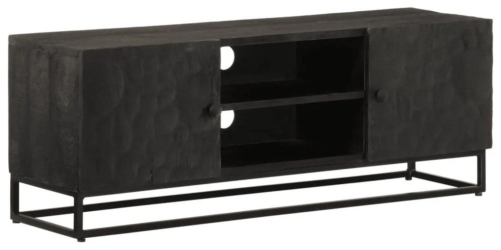 vidaXL Comodă TV, negru, 110x30x40cm, lemn masiv de mango brut și fier